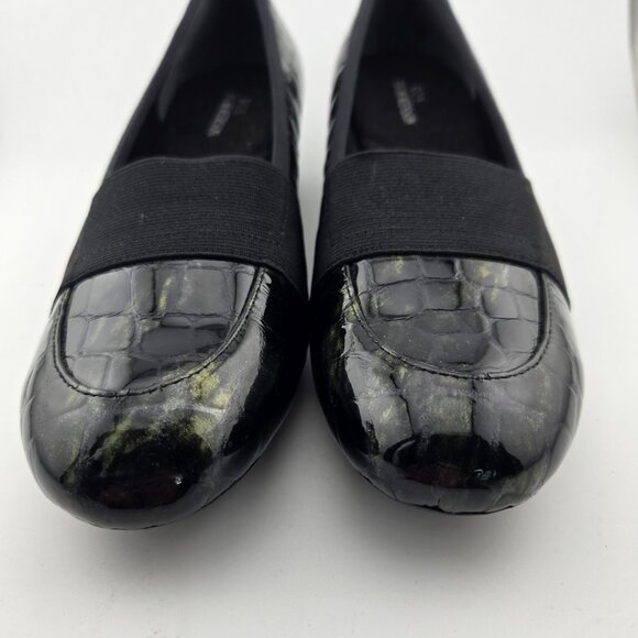 ✨ Ros Hommerson Erica Croc Patent Leather Wedge Loafers | Iridescent Black | Siz - Picture 2 of 14